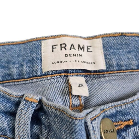 Frame Le High Jeans Women's 25 Blue Denim Frayed Hem‎ Ankle Zip Stretch Straight - Picture 4 of 9